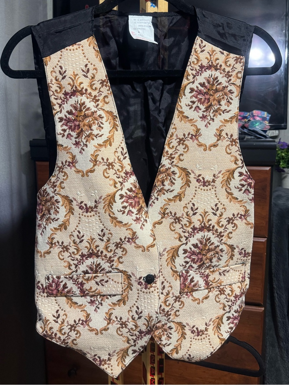 Vintage Tapestry Floral Brocade Suit Vest Waistcoat Size Medium Made in Canada